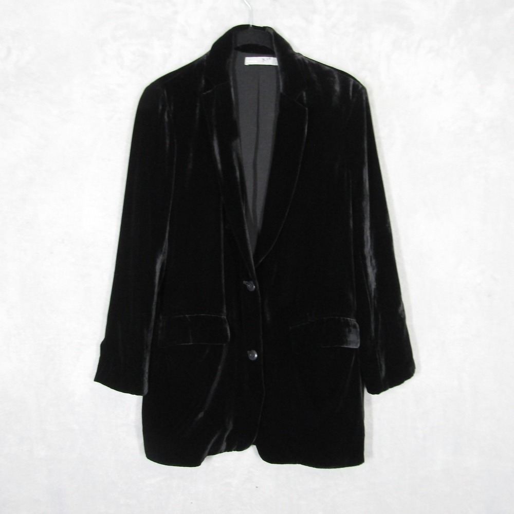 Vince Black Silk Blend Velvet Oversized Boyfriend Blazer Jacket Womens Size 0